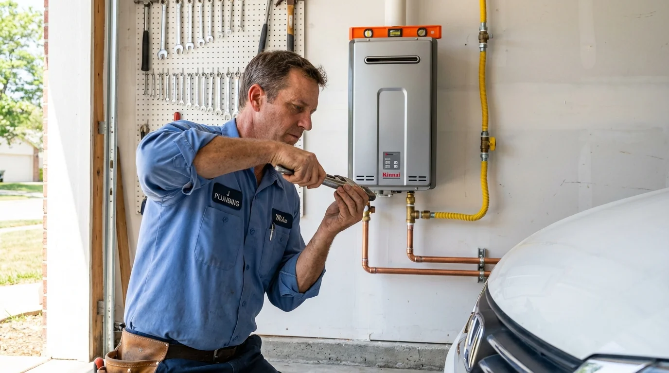 Tankless water heater installation by a Johns Plumbing LLC plumber in Raymore